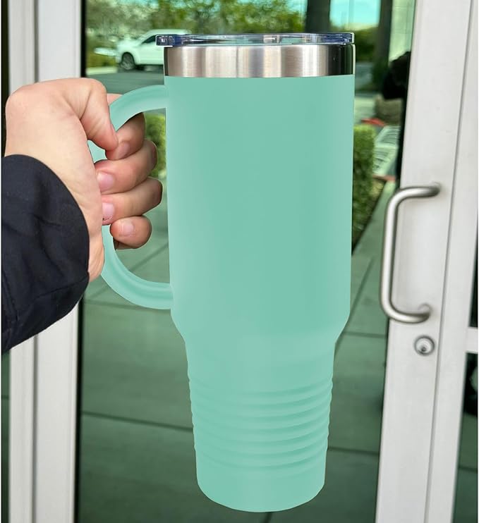 LaserGram 40oz Vacuum Insulated Travel Mug with Handle, Sushi, Personalized Engraving Included (Teal)