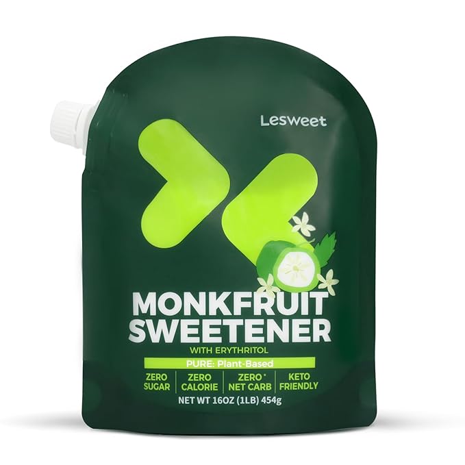 Lesweet Monk Fruit Sweetener with Erythritol, Monk Fruit Extract, 1:1 White Sugar Substitute, Zero Calorie, Keto Friendly, Non-GMO, Perfect for Coffee & Baking, 16 oz (Pack of 1)