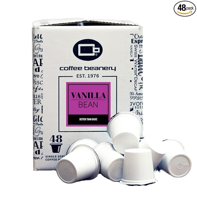 Vanilla Bean Coffee Pods by Coffee Beanery | 48ct Bulk Medium Roast Arbica Coffee
