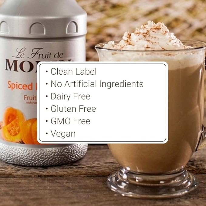 Monin - Spiced Pumpkin Purée, Pumpkin and Cinnamon Flavor, Natural Flavors, Great for Lattes, Milkshakes, Specialty Coffees, and Cocktails, Non-GMO, Gluten-Free (1 Liter)