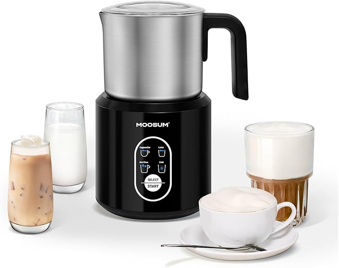 Detachable Milk Frother, Food Grade Stainless Steel 17oz Electric Milk Steamer, Easy Clean with Dishwasher Safe, Automatic Hot/Cold Foam Maker, Hot Chocolate Maker, 120V, Stainless Steel