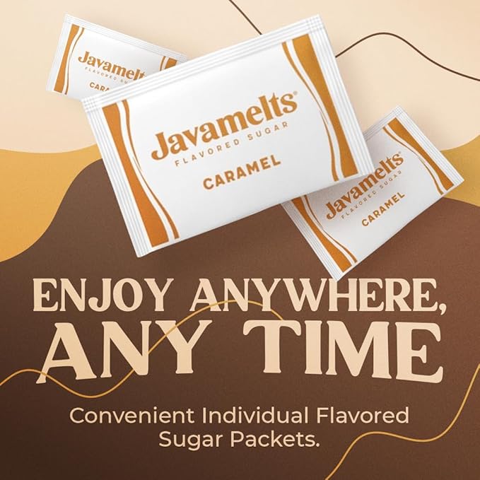 Javamelts Caramel Flavored Sugar Packets | Pure Cane Sugar for Baking, Coffee Syrup Substitute, Cocktails, Tea | Non GMO, Non Dairy, Gluten Free, Kosher | 1,000 Bulk Sugar Packets