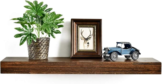 WELLAND Colin 10" Deep Floating Shelves Rustic Wall Shelf Wall Mounted Wooden Shelves (Walnut, 24X10X2.75 inch)