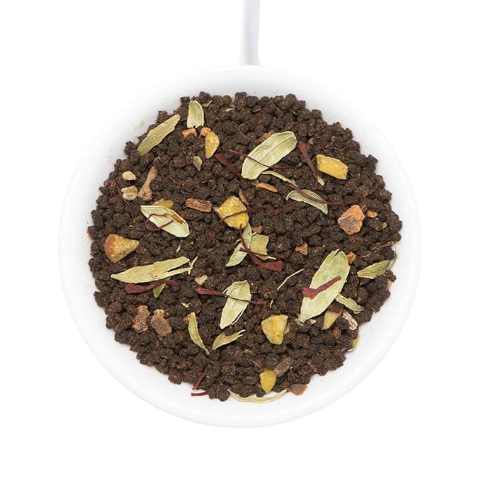 VAHDAM Saffron Spiced Chai (Loose Leaf, 50 Cups, 100g) | Black Tea with Cardamom, Cinnamon, Clove, Almond & Saffron | Enjoy Hot, Iced, or as a Chai Latte