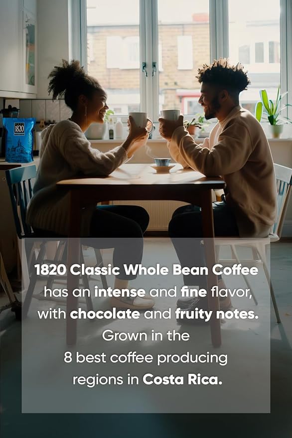 Café 1820 Whole Bean, Premium Costa Rican Whole Bean Coffee, 100% Arabica, Dark Roast Coffee Beans, High Altitude Blend With Aroma & Fruity Notes, 35 oz
