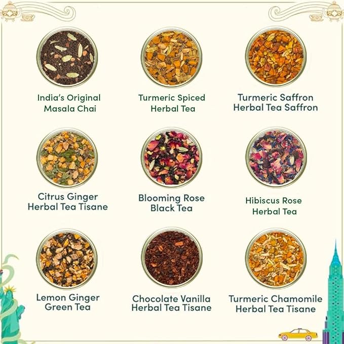 VAHDAM, Weekend in New York Christmas Tea Gift Set - 9 Loose Teas | Tin Caddy Travel Edition Gift Box | Christmas 2025 Gift Ideas for Women & Men | Gluten Free, Non GMO