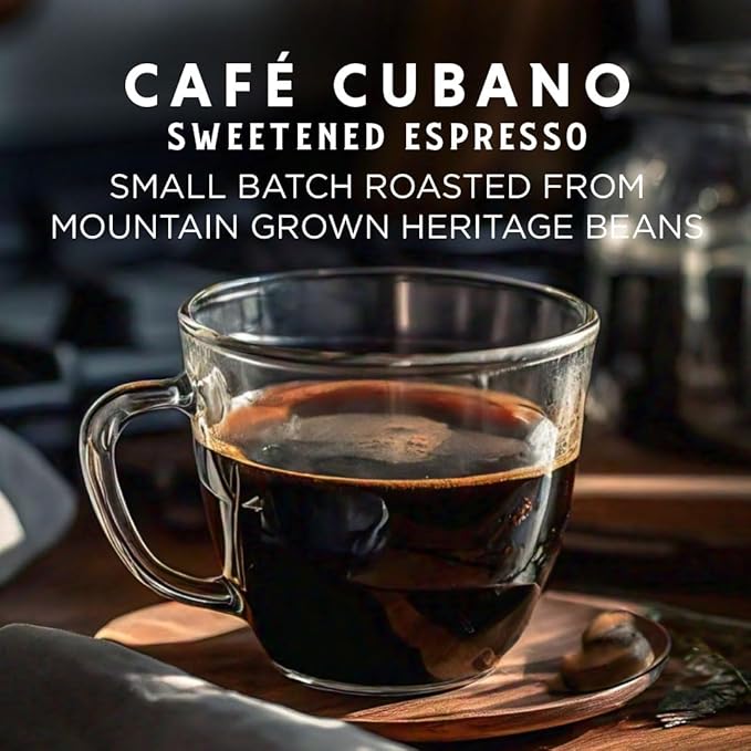 Oriente Sweetened Espresso Coffee Pods, 18 ct, Dark Roast Flavored Cuban Inspired Coffee in Recyclable Single Serve Pods - 100% Arabica Coffee, Compatible with Keurig K Cups Maker