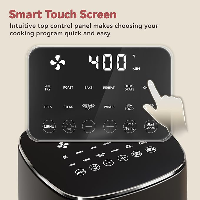 6QT Air Fryer with Viewing Window, 12 Cooking Presets, 1700W Fast & Even Cooking, Max 400℉ Crisping, Bake, Roast, Reheat & Dehydrate, Large Nonstick Basket, Dishwasher Safe