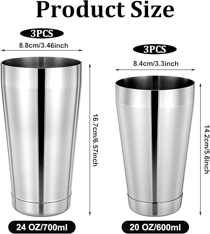 Giantree 6 Pcs Cocktail Shakers, Professional Boston Bar Shaker Set, Stainless Steel Cocktail Shaker Set for Bartenders, Essential Bar Tools Shakers Bartending, 20 Oz, 24 oz