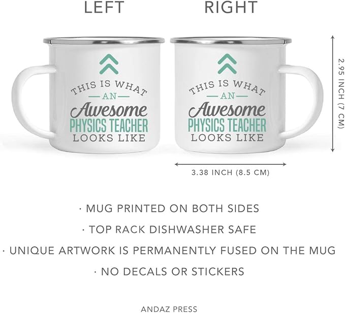 Andaz Press 11oz. Stainless Steel Campfire Coffee Mug, Awesome Physics Teacher Mug, Birthday Gift Idea, Includes Gift Box