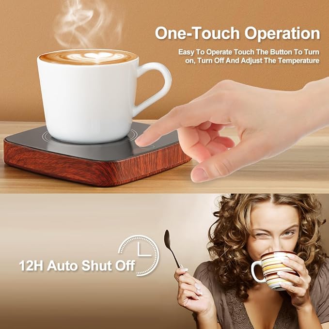 Coffee Mug Warmer Waterproof Smart Cup Warmer with 3 Temperature Setting for Warming & Heating Coffee, Beverage, Milk, Tea and Hot Chocolate (Black Walnut)