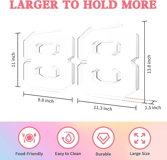 13.8" Acrylic Number Charcuterie Tray, Fillable Number Charcuterie Box for Food, Reusable Serving Cake Candy Dish Display Tray for Birthday Anniversary Party Decoration (Square Number 8)