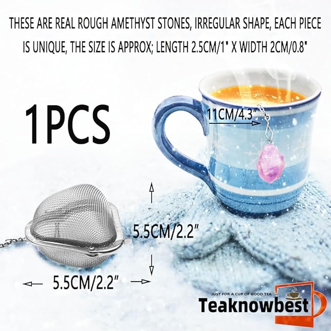 1PCS Loose tea infuser，Stainless Steel Tea Strainers for Loose Tea，tea leaves infuser，Fine mesh tea ball + crystal pendant，Suitable for brewing all loose leaf teas (1, Amethyst)