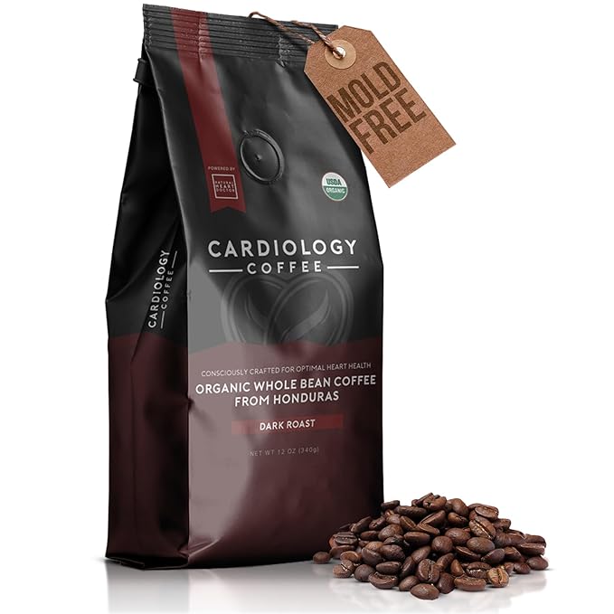 Cardiology Coffee – Whole Bean Coffee – USDA Certified Organic, Mold Free 12oz Premium Dark Roast Coffee Beans - Organic Espresso Beans with Antioxidant Benefits – Perfect for Heart Healthy Lifestyle