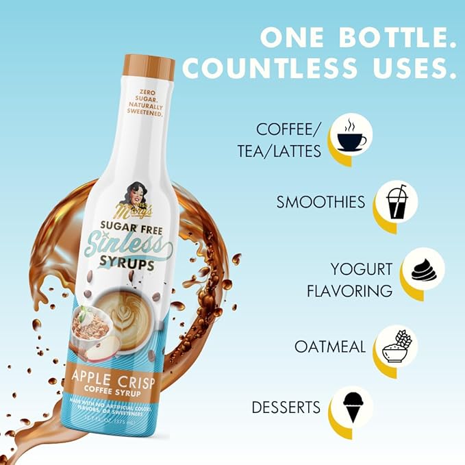 Sugar Free 3pk Apple Crisp Coffee Syrup - Stevia Based, No Sugar Alcohols or Sucralose, No Artificial Sweeteners, Natural Ingredients, Coffee Tea Cocoa Dessert, Keto Friendly, 3 Pack