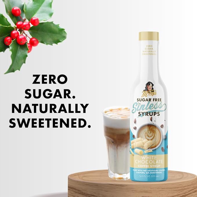 Sugar Free 3pk White Chocolate Sinless Syrup - Stevia Based, No Sugar Alcohols or Sucralose, No Artificial Sweeteners, Natural Ingredients, Coffee Tea Cocoa Dessert, Keto Friendly, 3 Pack