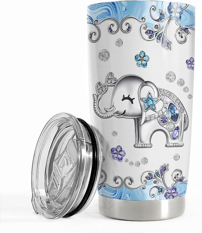 SANDJEST Elephant Tumbler 20oz Jewelry Drawings Stainless Steel Insulated Tumblers Elephants Gifts for Women Girls Coffee Travel Mug Cup Gift for Birthday Christmas