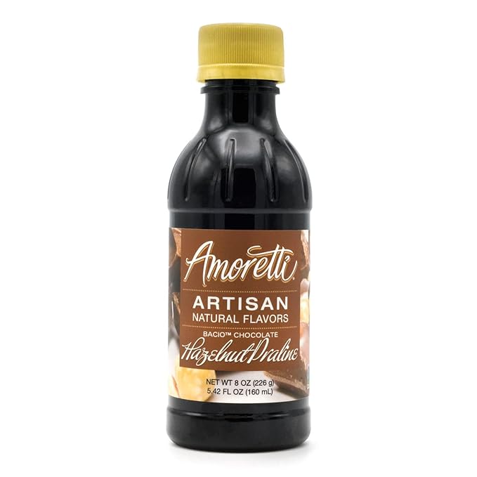 Amoretti - Natural Bacio Chocolate Hazelnut Praline Artisan Flavor Paste, 8 oz, Perfect For Ice Cream, Beverages, Cakes, and more, Preservative Free, Vegan, Gluten Free, No Artificial Sweeteners
