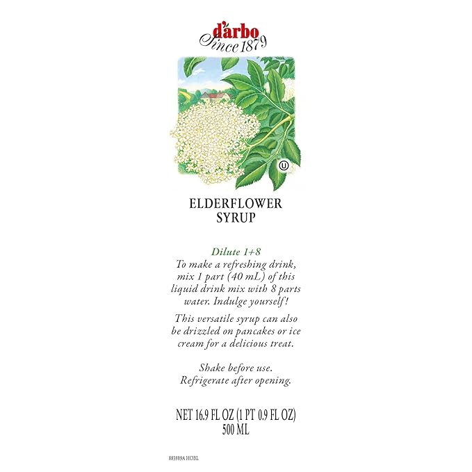 D'arbo Syrup Single Bottle Elderflower 500ml (16.9oz) Bottles From Austria