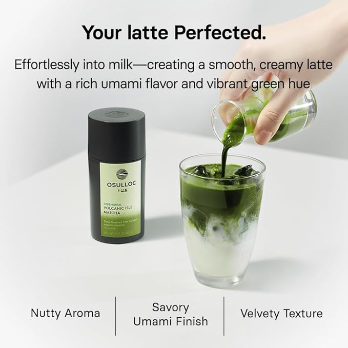 OSULLOC Volcanic Isle Matcha Powder, Ceremonial Grade Korean Matcha for lattes, Christmas gift idea, Green tea powder from Jeju island (1.41oz, 40g)