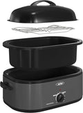 Sunvivi 20-Quart Roaster Oven with Self-Basting Lid, Electric Turkey Roaster Oven with Removable Pan and Rack, Stainless Steel, Grey