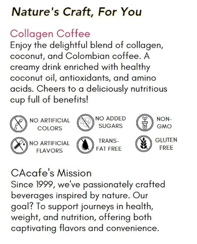CAcafe Collagen Coffee, Unsweetened, Premium Collagen and Coconut Infused Colombian Coffee, 450 g (16 oz)