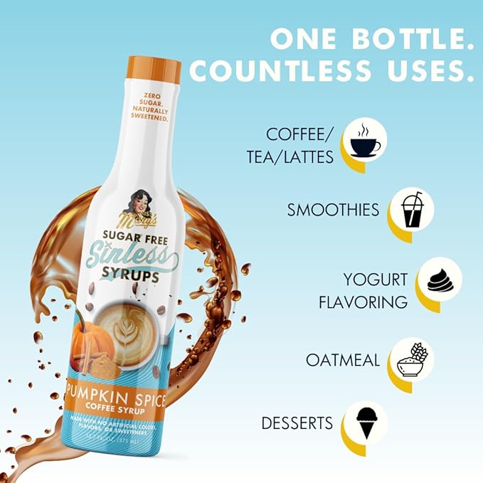 Sugar Free 3pk Pumpkin Spice Coffee Syrup - Stevia Based, No Sugar Alcohols or Sucralose, No Artificial Sweeteners, Natural Ingredients, Coffee Tea Cocoa Dessert, Keto Friendly, 3 Pack