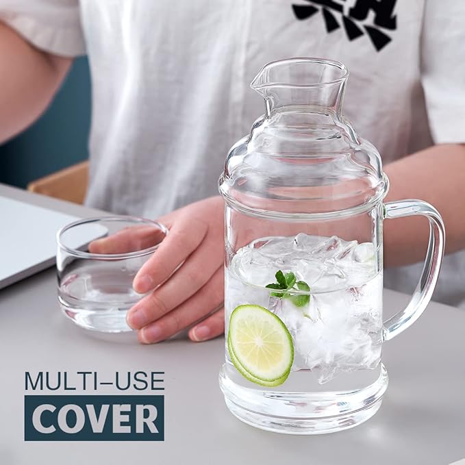 37OZ Glass Pitcher with Lid and Spout, Water Jug, 1000ml Carafe for Hot/Cold Water, Large Iced Tea Pitcher for Coffee, Juice and Homemade Beverage