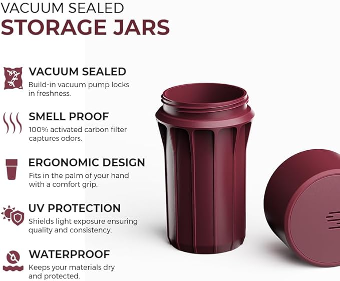 Staze Preserve Vacuum Sealed Storage Jars (148ml) | Patented Smell Proof Containers | Herb Storage & Food Storage Container with Protection - (BRICK)