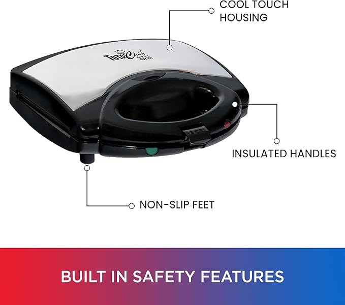 Total Chef 4 in1 Grill Waffle Maker - Sandwich, Panini Press Machine, Electric, Mini Belgium Waflera, Non-Stick Removable Plates, Easy To Clean Countertop Cooking Kitchen Appliance For Breakfast