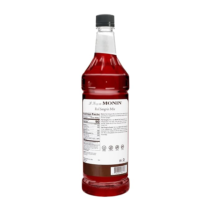 Monin Flavored Syrup, Red Sangria Mix, 33.8-Ounce Plastic Bottle (1 liter)
