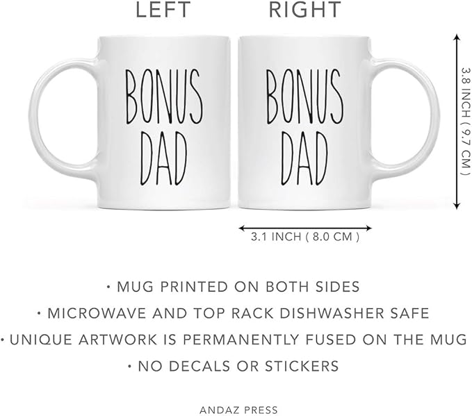 Andaz Press Simple Rustic Farmhouse Kitchen Decor 11oz. Ceramic Coffee Tea Mug Gift, Bonus Dad, 1-Pack, Birthday Christmas Gift Ideas for Family, Friends
