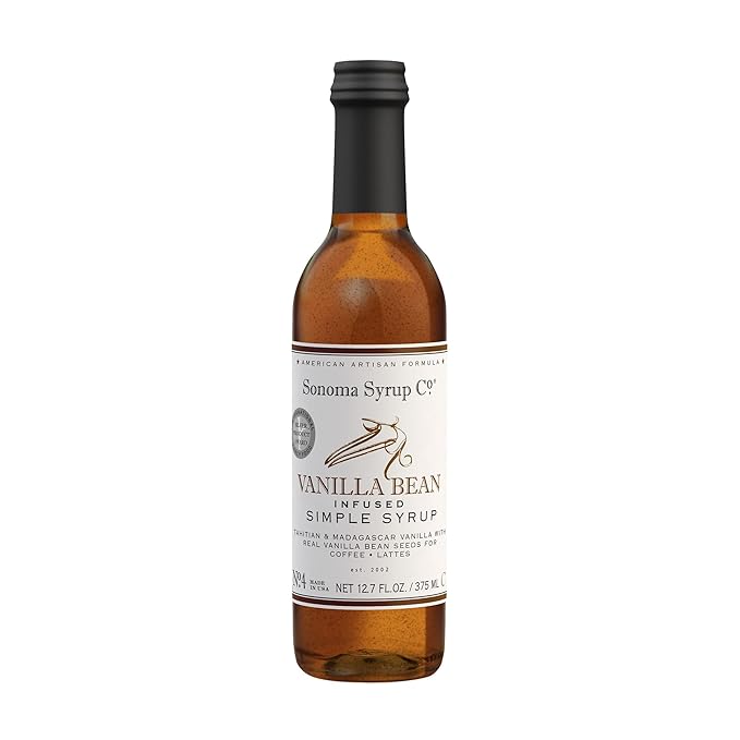 Sonoma Syrup Co. Vanilla Bean Infused Simple Syrup 12.7 fl oz | for Coffee, Tea, and Baking | Hand Crafted in the USA