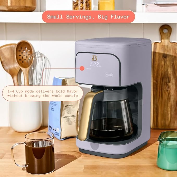 Beautiful 12 Cup Programmable Coffee Maker, Drip Coffee Machine with Glass Carafe, Automatic Brew Strength Control, Espresso Maker Function, Compact Espresso Machine (Lavender)