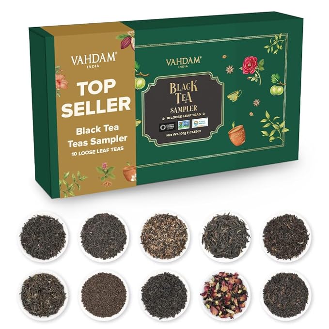 VAHDAM, Assorted Black Tea Loose Leaf Tea Gift Set (10 Flavors) Gift Ideas for Women & Men | Directly Sourced From Assam and Darjeeling | Resealable Ziplock Pouch | Christmas Tea Gift Set