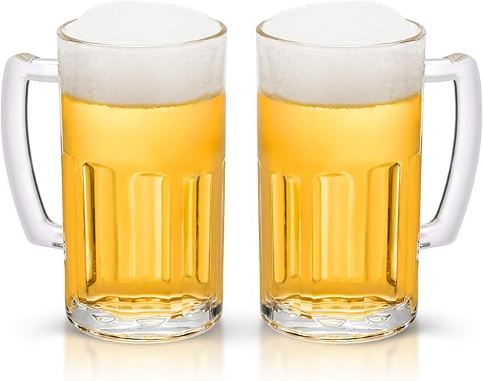 COKTIK 2 Pack Heavy Large Beer Glasses with Handle - 20 Ounce Glass Steins, Classic Beer Mug glasses Set