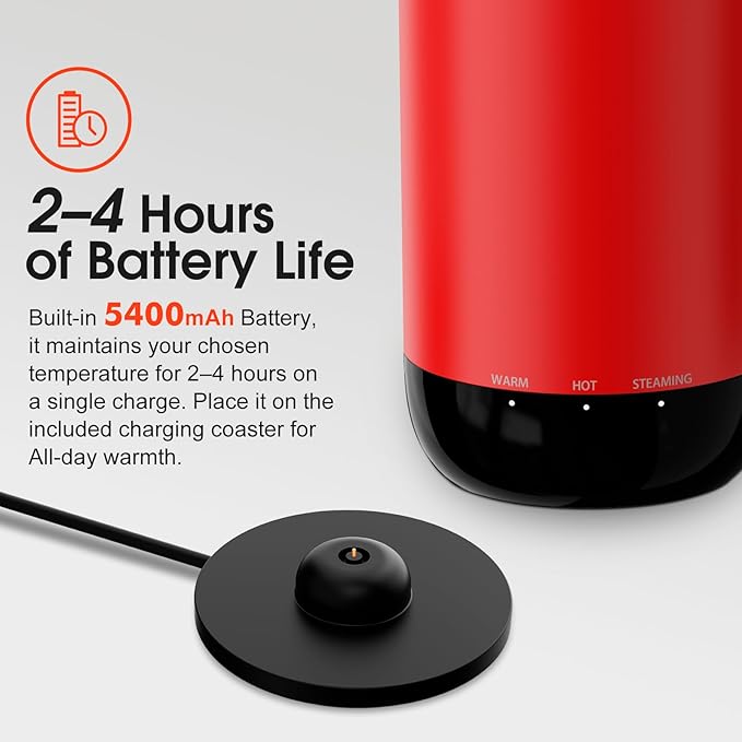 VSITOO S5 heated travel mug,16oz, Auto-Sensing AI Heats Drinks To 120-150°F Hands-Free. Temperature Control for All Cars, Perfect for Home/Office/Travel/Outdoor, Ideal Gift for Coffee Lovers - Red