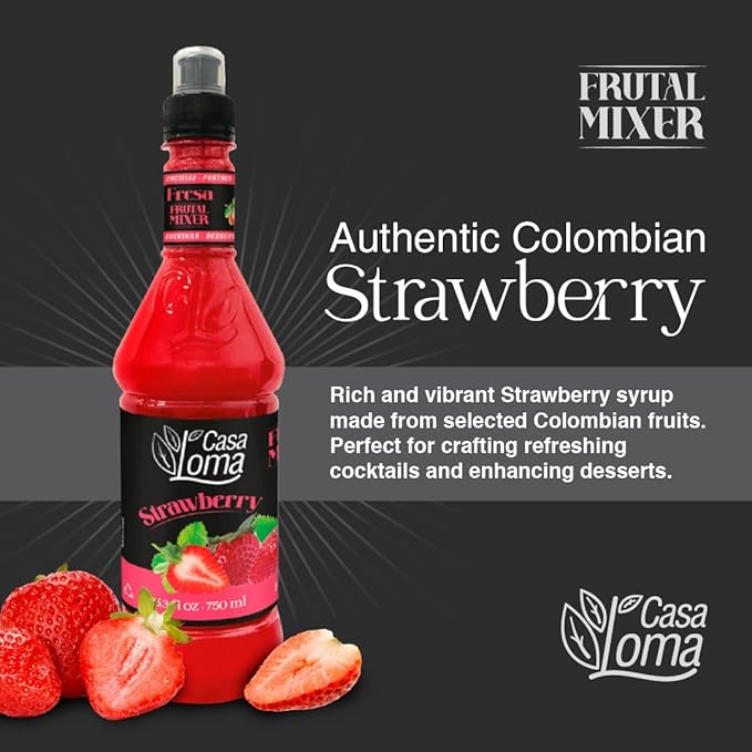Casa Loma Premium Strawberry Syrup – 750 ml Authentic Colombian Gourmet Artisan Crafted Syrup Sauce for Beverages, Desserts, Cooking & Mixology, Made with Real Fruit, Vegan, Non-GMO, and Gluten-Free