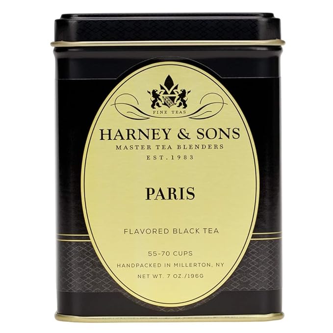Harney & Sons Paris Black Tea | 7 oz Tin Loose Leaf | Fruity Vanilla & Caramel Blend with Hint of Lemony Bergamot