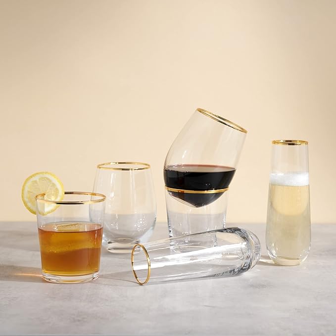 Twine Gilded Stemmed Wine Glasses, Stylish Drinking Glasses with Gold Rim for Red and White Wines, Housewarming, Anniversary, Wedding Gifts, Elegant Home Bar Glassware, Wine Lovers, 14 oz, Set of 2