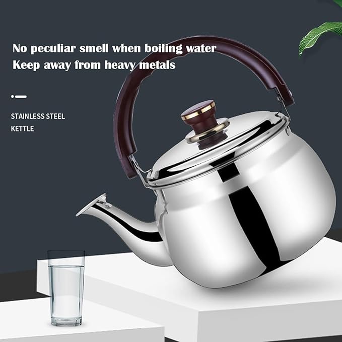 Tea kettle, Food Grade 304 Stainless Steel Tea Kettle for Stove top Whistling Teapot with Cool Touch Ergonomic Handle, Suitable for All Heat Sources(4.7L)