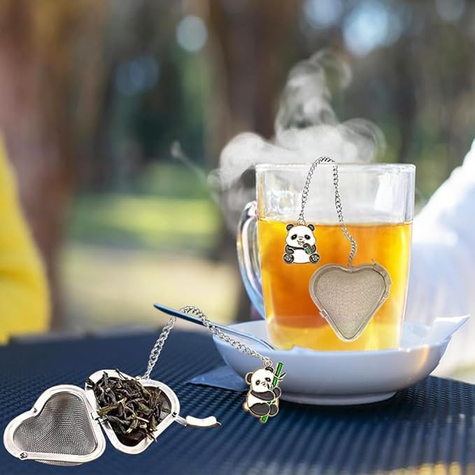 2pcs loose leaf tea steeper, cute tea strainer, stainless steel heart shaped tea infuser, tea ball for loose leaf tea gifts for tea lovers (2 cute pandas)