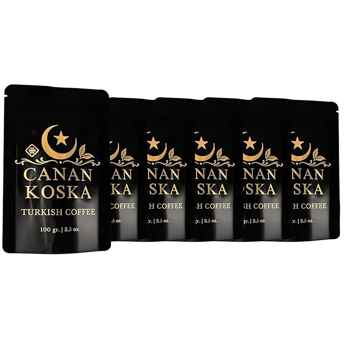 Canan Koska Turkish Coffee Medium Roast Ground Coffee 100% Arabica, Finely Ground for Rich Flavor and Smooth Texture, Ideal for Traditional Brewing in a Cezve - 3.5 Ounce (100g) - Pack Of 6
