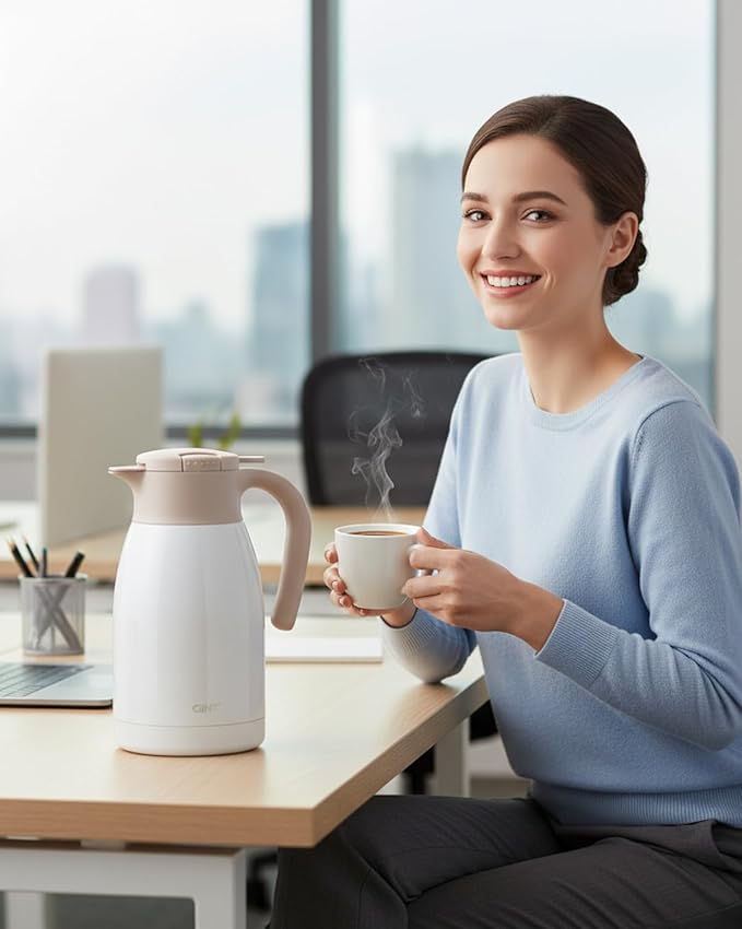 GiNT 50.7 Ounces Stainless Steel Thermal Coffee Carafe with Lid/Double Walled Vacuum Thermal Carafe / 12 Hour Heat Retention (White, 1.5L)
