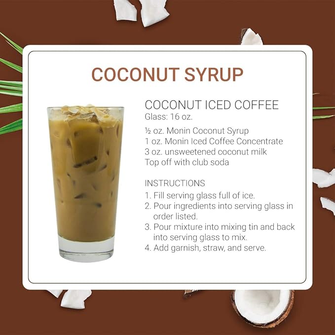 Monin - Coconut Syrup, Sweet and Rich, Great for Cocktails and Smoothies, Gluten-Free, Non-GMO (1 Liter, 4-Pack)