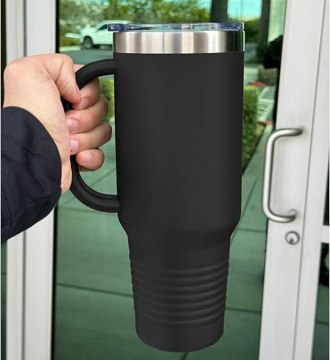 LaserGram 40oz Vacuum Insulated Travel Mug with Handle, Sushi, Personalized Engraving Included (Black)