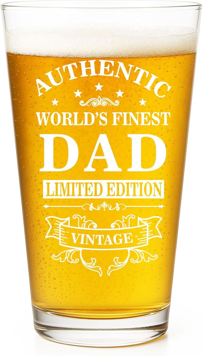 Birthday Gifts for Dad from Son Daughter, Funny Beer Glasses for Dad Husband, Best Dad Ever Gifts, 16 oz Glass Drinking Cup, Christmas Thanksgiving Retirement Sentimental Gift for Father