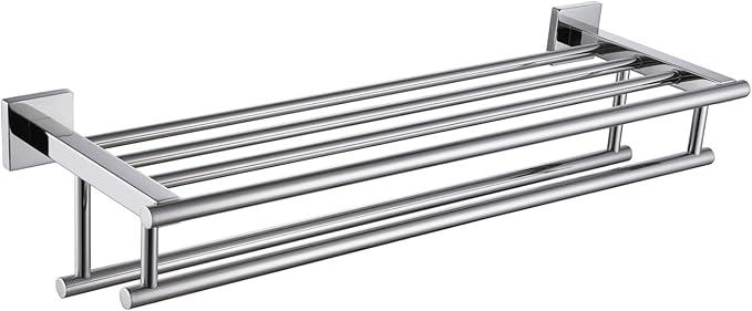 KOKOSIRI Bath Towel Rail Bathroom Towel Rack Towel Holder 24 Inch Towel Shelf with Double Towel Bars Wall Mounted SUS 304 Stainless Steel, Polished Chrome, B6005CH-L24