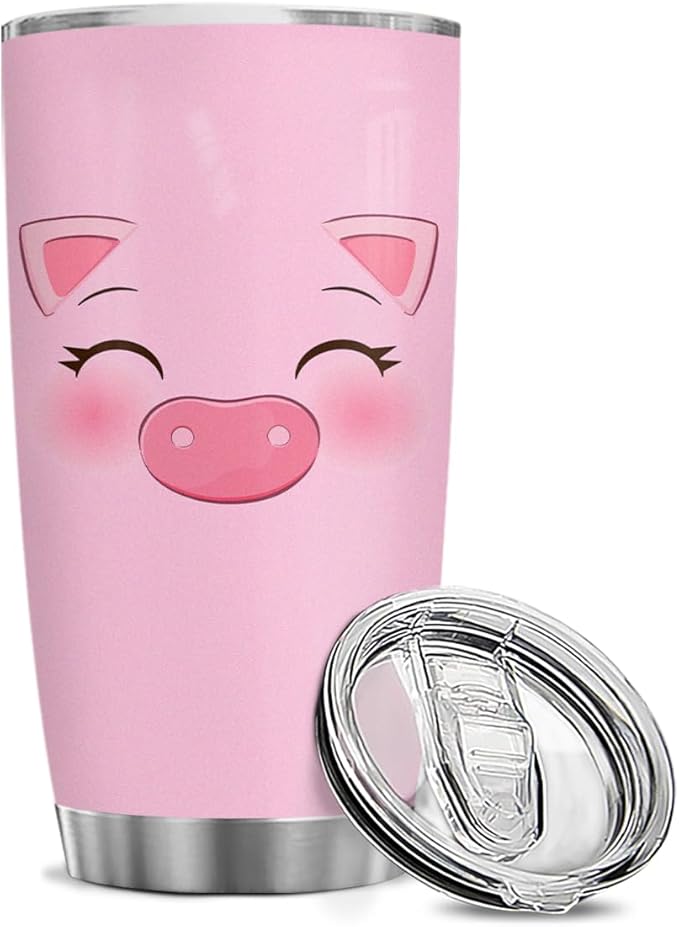 winorax Pig Tumbler for Pigs Face Tumblers Cup with Lid 20oz Travel Mugs Funny Gifts for Pig Animal Lovers Kids Women Girls Farmgirl Birthday Christmas Xmas Presents