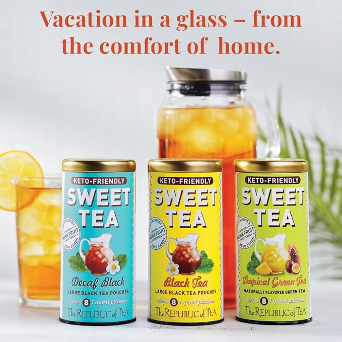 The Republic of Tea – Keto-Friendly Sweet Iced Black Tea, 8 Large Quart-Sized Iced Tea Pouches, Naturally Caffeinated